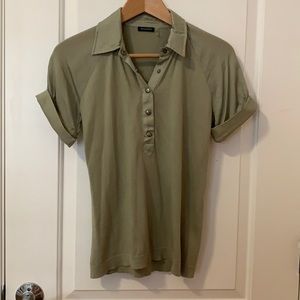 Magaschoni Cotton Silk Polo Collared Green Shirt